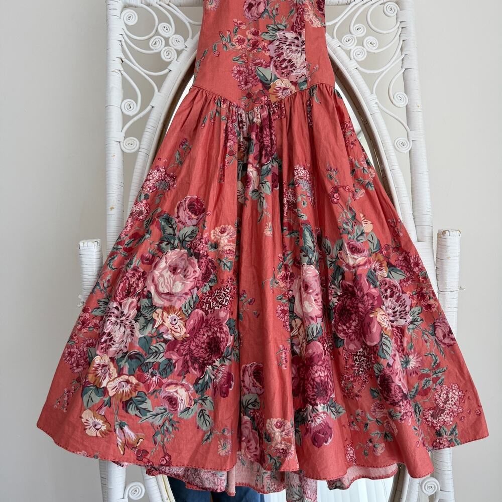 Vintage 90s Floral Dress Small Fit Flare Basque Waist Romantic Garden 50s Style - Picture 7 of 15